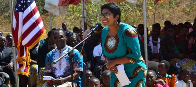 Phoebe Kurien '19 Marshall delivers a speech to her host village of Njombwa during her Peace Corps swear-in ceremony. 